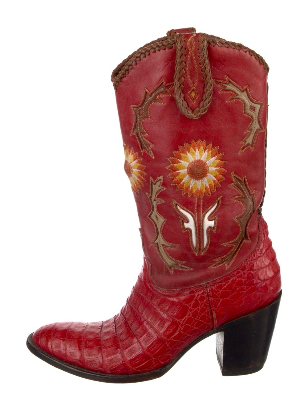 Frye Jennifer Estes Crocodile Western Boots Brown Exotic Cowgirl Cowboy